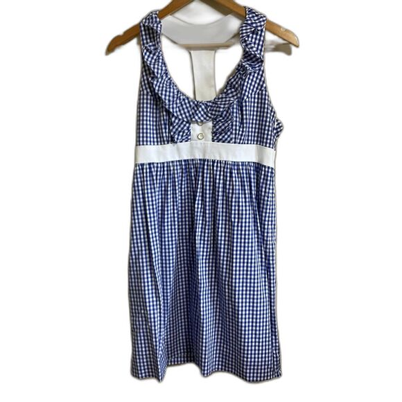 Britt Ryan blue white gingham check sleeveless ruffle summer rush mini dress 6 - Picture 1 of 10